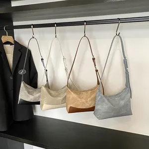 Retro hobo shoulder bags in four colors with marble texture and adjustable straps