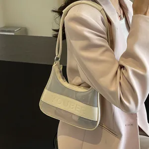 Bolso de hombro jelly de cuero blanco crema y PVC transparente con logotipo de YOUBER