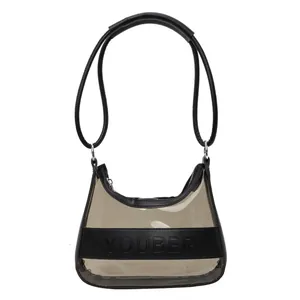 Bolso de axila de gelatina negra translúcida con tirantes finos y cierre de cremallera