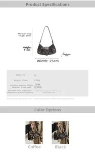 Detailed size specifications for the vintage punk PU leather crescent shoulder bag