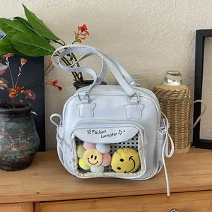 Damen Mode Lucky Star Ita Bag PU Leder Transparentes Fenster Umhängetasche Große Kapazität Tote Bag Schleife Dekor Umhängetasche