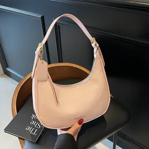 Petit Sac Sous le Bras Minimaliste en Cuir Verni Brillant Femme Mode Demi-Lune Hobo Épaule Bandoulière Main Bijoux Or