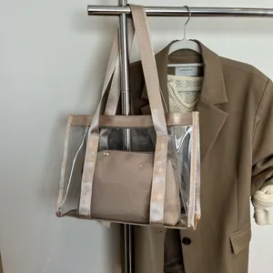Large Capacity Transparent PVC Tote Bag For Women Waterproof 2-in-1 Beach Bag With Inner Pouch Underarm Bag Travel Shopping