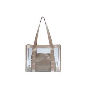 Sac de plage transparent en PVC avec pochette intérieure dorée et anses longues