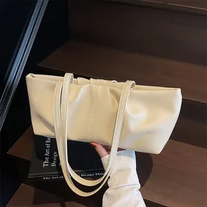 Damen Plissee Wolke Schultertasche Große Kapazität PU Leder Geraffte Achseltasche Mode Pendeln Reise Tote Handtasche