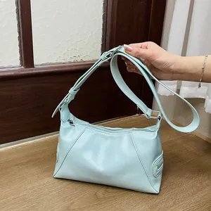 Solid Color PU Leather Small Square Bag With Adjustable Metal Eyelet Wide Strap Minimalist Shoulder Crossbody Bag For Women