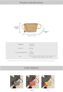 Detailed size specifications for the checkered shoulder bag with dimensions and strap length