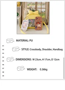Detail view of yellow PU crossbody bag with large bow and clear window for plush toys
