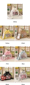 Detail view showing seven colors of the ITA bag with bows and transparent window