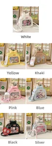 Detail view showing seven colors of the ITA bag with bows and transparent window