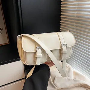Sac à Bandoulière en Cuir PU à la Mode Femme Brillant Double Poche Carré Sac à Main Minimaliste de Style Coréen