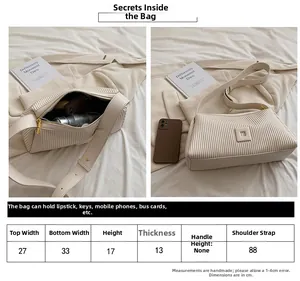 Tabella taglie dettagliata per la borsa a tracolla beige a pieghe con vista interna