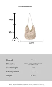 Maattabel met afmetingen voor de gebreide schoudertas met een handvathoogte van 44cm