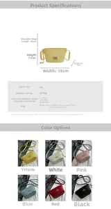 Détail de 6 mini sacs bandoulière colorés en cuir PU avec dimensions et paramètres