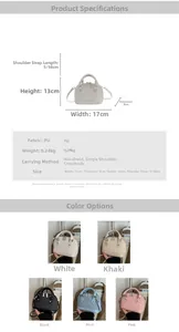 Detailed size chart for shell handbag showing dimensions 17x13x8cm and strap lengths
