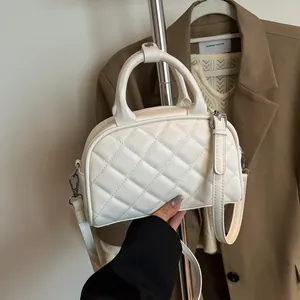 Women PU Leather Quilted Handbag Urban Simplicity Boston Pillow Bag Solid Color Fashion Crossbody Shoulder Bag Handheld Purse