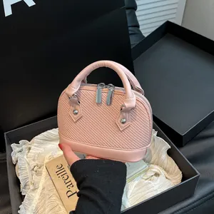Women Korean Fashion Woven Shell Bag Mini Top Handle Handbag PU Leather Crossbody Shoulder Bag For Daily Casual Travel
