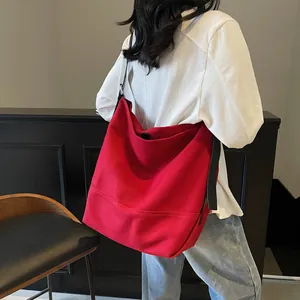 Minimalist Canvas Tote Bag For Women Large Capacity Solid Color Single Shoulder Hobo Bag Versatile Casual Daily Commute Handbag