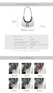 Spécifications de taille pour sac hobo en PVC transparent de dimensions 22x18x6cm