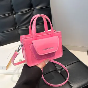 Women's Fashion Mini Patent PU Leather Crossbody Bag Solid Color Chain Small Square Shoulder Bag Elegant Handbag Party Purse