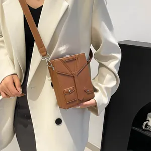 Creative suit-shaped crossbody box bag in brown pebble grain leather for women