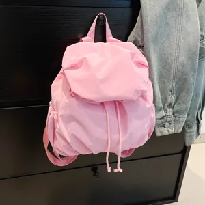 Mochila Casual Ligera para Mujer Tela Gran Capacidad con Cordón Bolsa Escolar Plisada Minimalista Moda Viaje Daypack