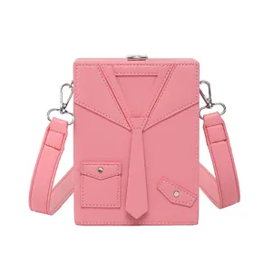 Pink box crossbody bag with vintage tie design and textured faux leather for daily fashion