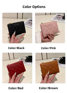 Détails de petit portefeuille matelassé pour femmes avec fermeture éclair en quatre couleurs