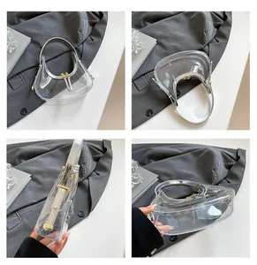 Détails du sac sous le bras en PVC transparent en forme de lune avec bordure argentée