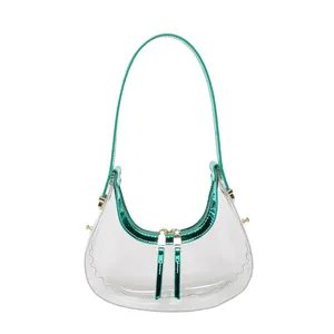 Sac hobo rétro transparent vert avec finitions et bandoulière en similicuir métallisé