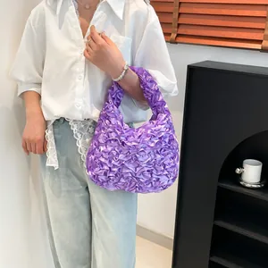 Lilane geraffte Satin-Handtasche im japanischen Stil mit Rüschen für Damen im Sommer