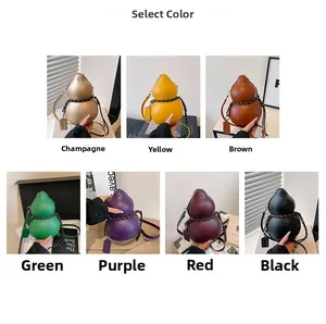 Detailed grid showing seven colorful gourd-shaped crossbody bags in various stylish shades