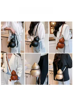 Detailed close-up showing adjustable strap and Gourd-shaped bag in three matte colors