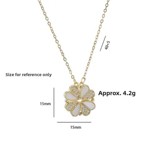 Goldene Magnet-Kleeblatt-Kette mit weißem Perlmutt und Kristallen, verstellbar 40+5cm