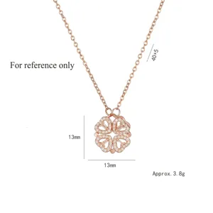 Roségoldene Edelstahlkette mit vierblättrigem Kleeblatt-Herzanhänger und Zirkonia-Inlay