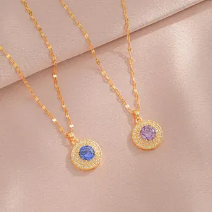 Collier Pendentif Fleur Acier Inoxydable Zircon Strass Simple Doux Élégant Bijoux De Mode Pour Femmes Filles Cadeau