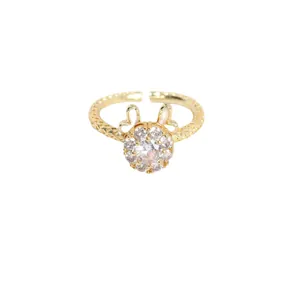 Anillo ajustable de oro año del dragón con diseño de orejas de conejo y piedras de circón