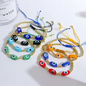 18K gold-plated evil eye beaded bracelets with colorful adjustable braided cords