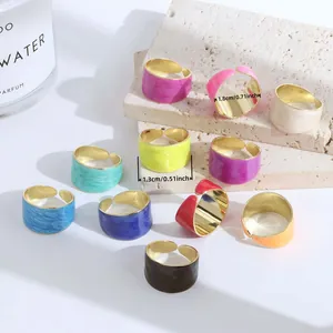 Detailed view of colorful enamel open rings with size dimensions 1.3cm height and 1.8cm inner diameter