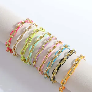 Bracelets à maillons trombone en émail coloré plaqués or 18 carats, neuf tons