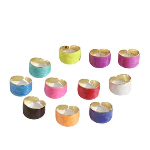 Chunky enamel open rings in multiple colors with polished gold-plated inner metal finish