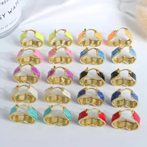 Colorful 18K gold plated heart hoop earrings with vibrant enamel inlay multi-set