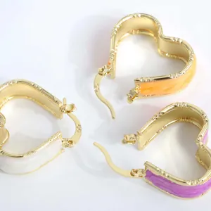 18K gold plated heart hoop earrings with colorful marble texture enamel in white orange purple
