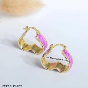 18K gold-plated heart-shaped hoop earrings with pink enamel measuring 2.1cm wide