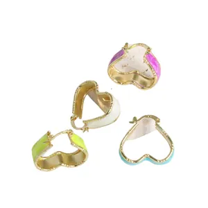 Set of four 18K gold plated heart hoop earrings in purple white green and blue enamel