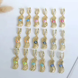 Pendientes Colgantes de Cobre Chapados en Oro de 18K con Ojo Turco para Mujer Joyería Étnica Vintage de Metal Esmaltado en Forma de Cacahuete