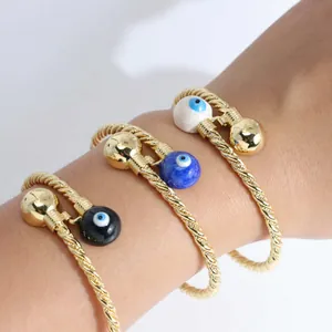 Twisted Rope Evil Eye Open Bangle For Women 18K Gold Plated Copper Enamel Devil Eye Adjustable Cuff Bracelet Jewelry Gift