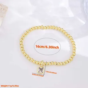 18k gold plated beaded bracelet with square zircon pendant and size measurements