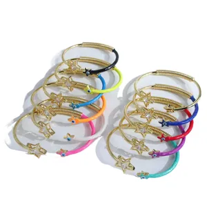 Bracelets ouverts bohèmes plaqués or 18K avec œil porte-bonheur et étoiles en zircon