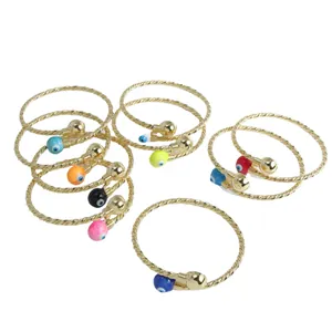 Adjustable 18K gold plated twisted rope cuff bracelets with colorful evil eye charms